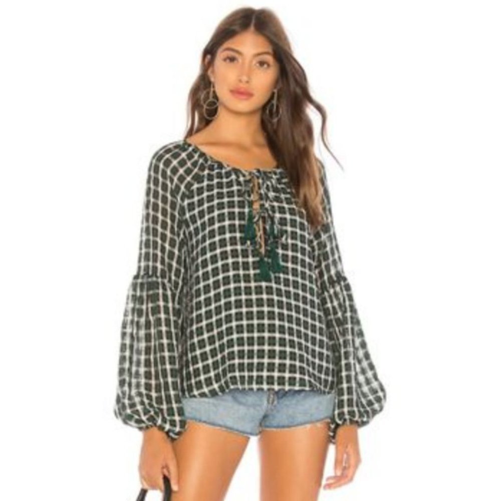TULAROSA Plaid Peasant Blouse L